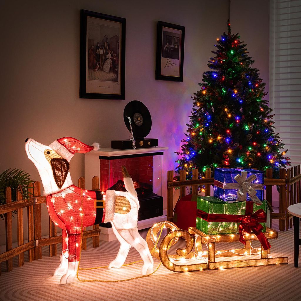 COSTWAY Cane LED con slitta e pacchetti regalo, decorazione Immagine del prodotto 