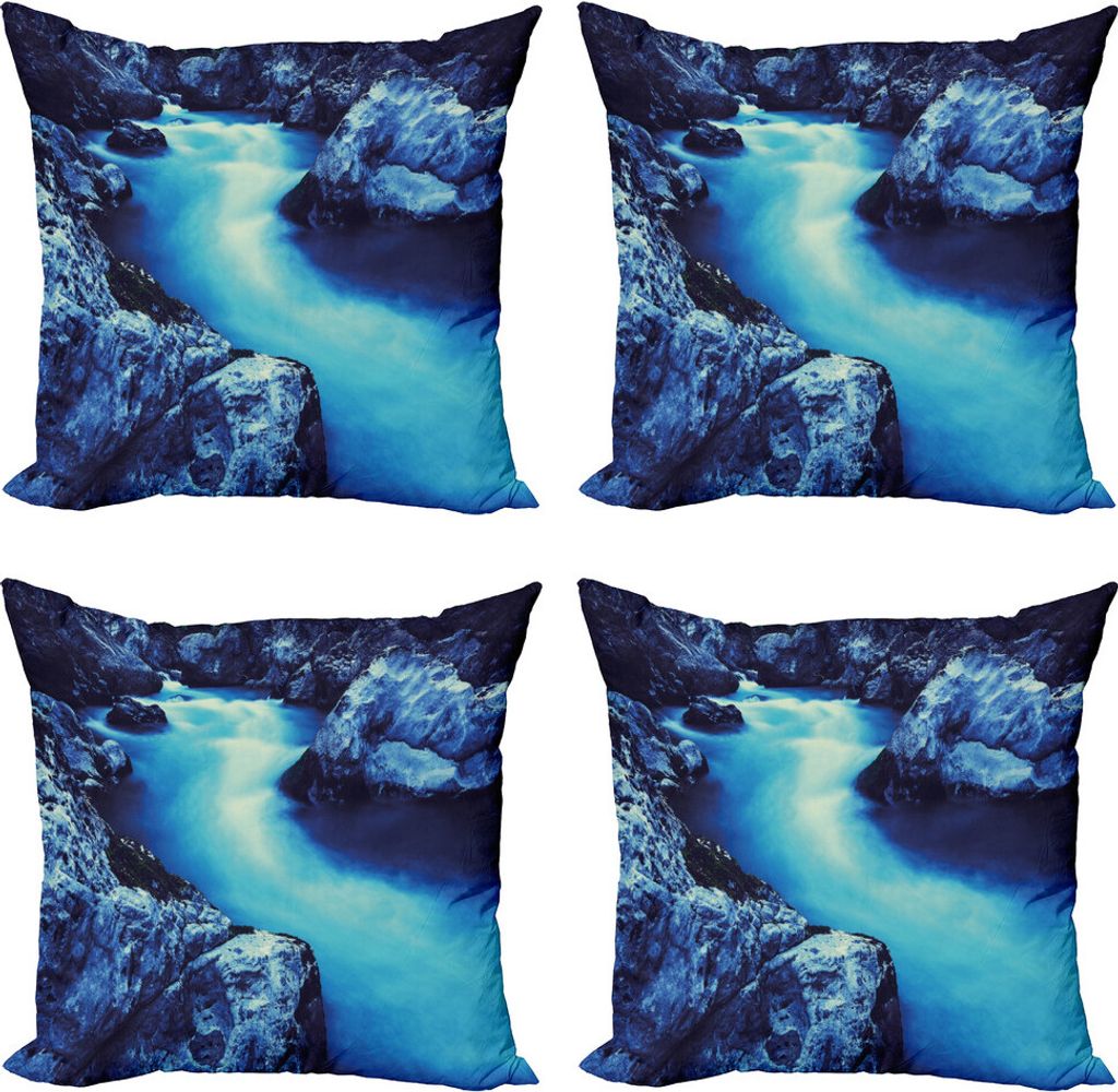 ABAKUHAUS Wasserfall Kissenbezug Set (4 Stück), Gefrorener See im Winter, Moderner Doppelseitiger Digitaldruck, 40 cm x 40 cm, Blau und Schwarz