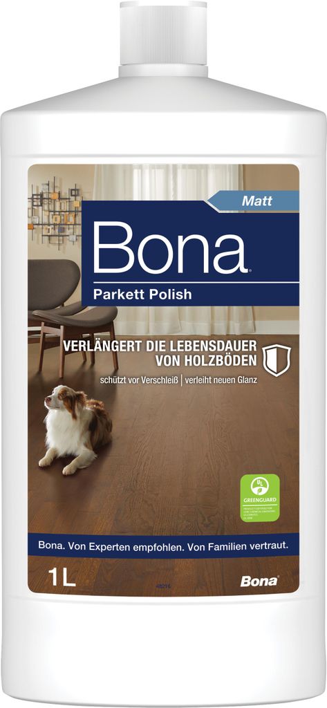 Bona Parkett Polish Matt 1 sorgt für einen matten Glanz und Produktbild 