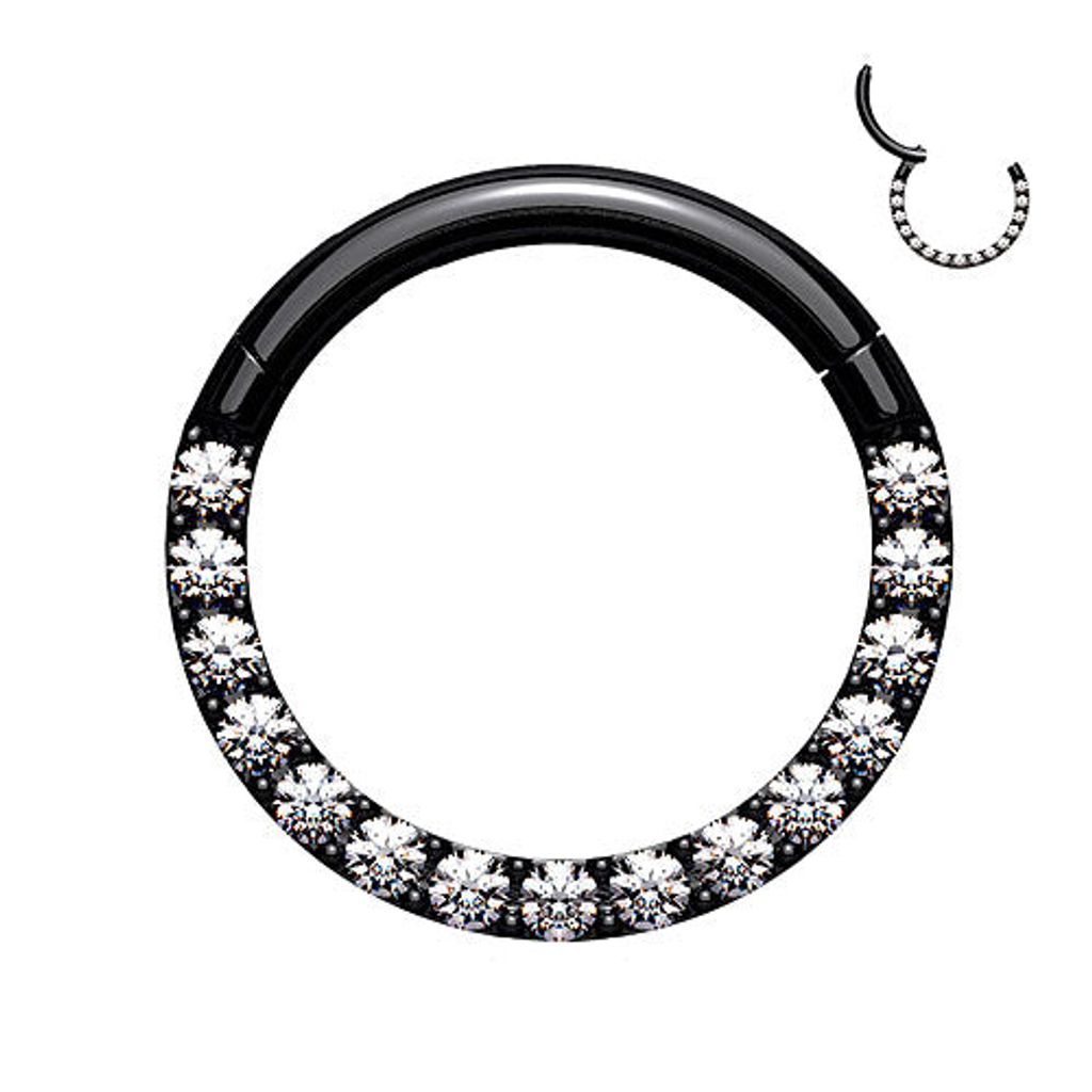 Taffstyle Piercing Septum Clicker Hochwertiges Septum Piercing Nase Ohr Segment Ring Clicker Scharnier Kristalle, Schwarz / 1,2mm / 6mm