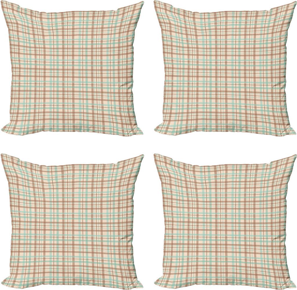 ABAKUHAUS Plaid Kissenbezug Set (4 Stück), Scottish Country Tartan, Moderner Doppelseitiger Digitaldruck, 40 cm x 40 cm, Brown Mint Green Beige