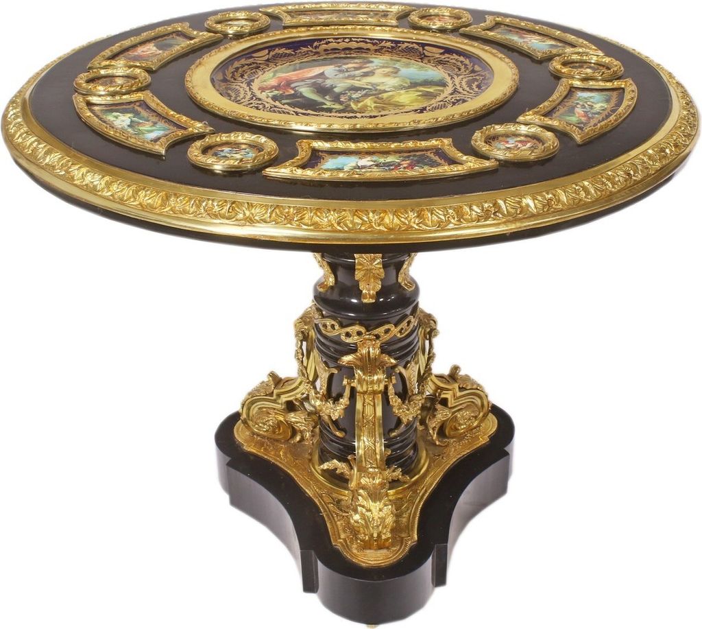 Casa Padrino Barock Beistelltisch Rotbraun / Gold Durchmesser 108 cm, Höhe 89 cm Handarbeit, Handbemalt- Limited Edition