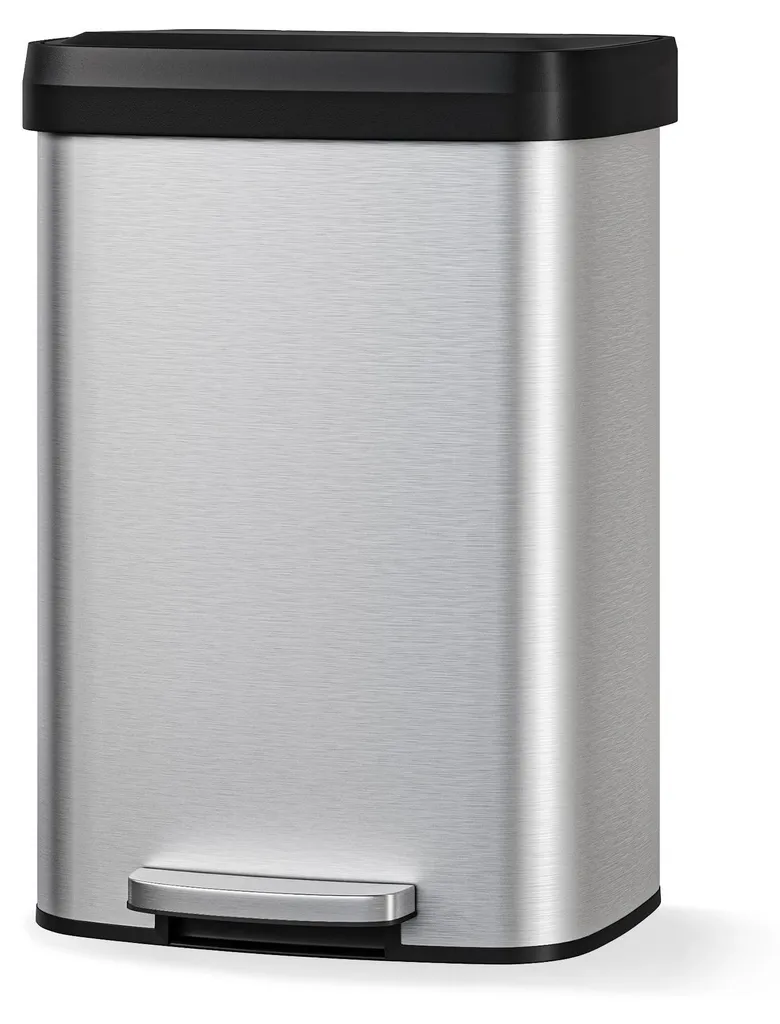 Poubelle cuisine inox 50L avec pédale robuste et seau intérieur noir