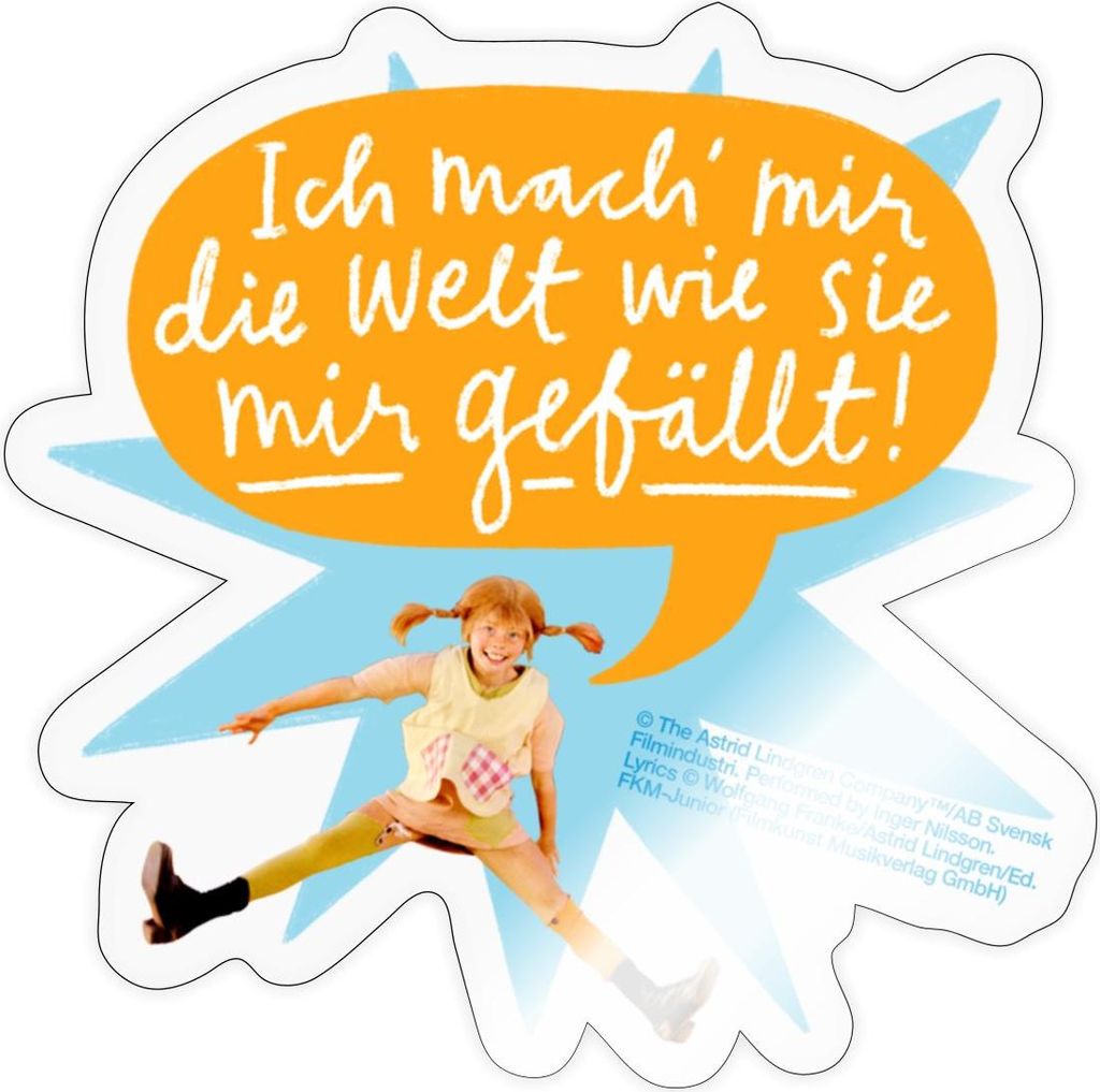 Spreadshirt Pippi Langstrumpf Springende Pippi Mit Sprechblase Sticker Aufkleber, 10 x 10 cm, Transparent glänzend