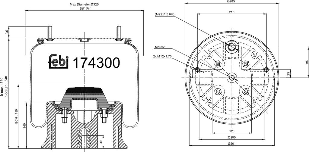 FEBI BILSTEIN Luftfederbalg 174300 189 530mm 285 261mm