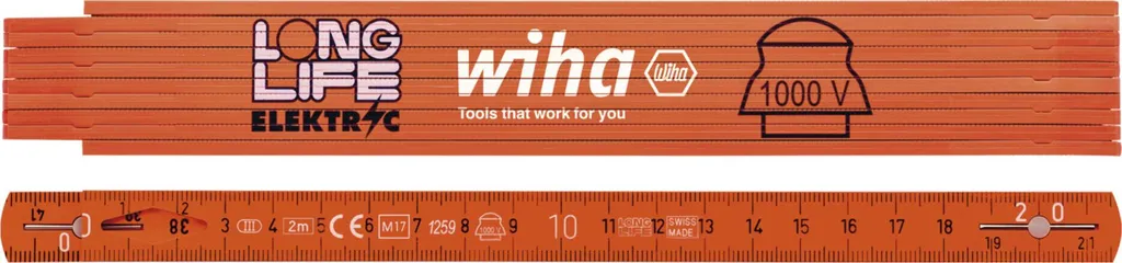 Mètre pliant d'électricien 2 m pour chantiers Wiha 10 branches orange