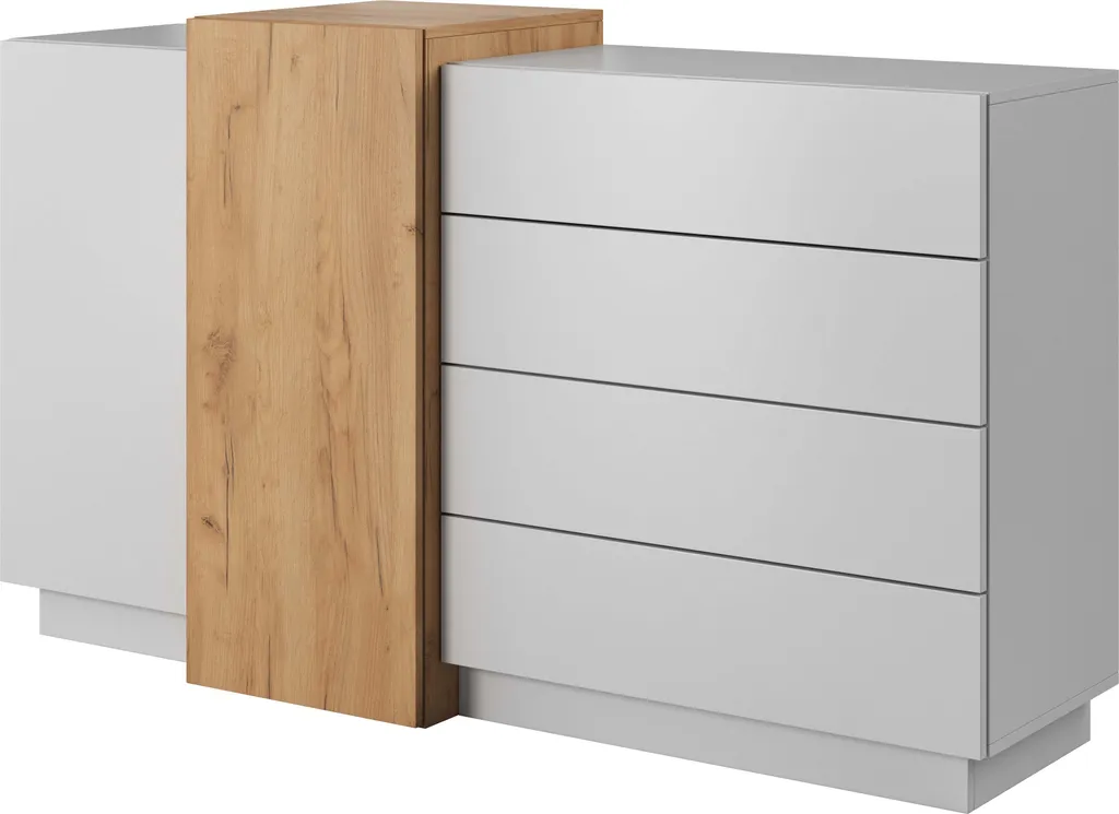 Buffet Relief 3D 160cm Blanc et Beige - Meuble de Rangement Luxe Furnlux