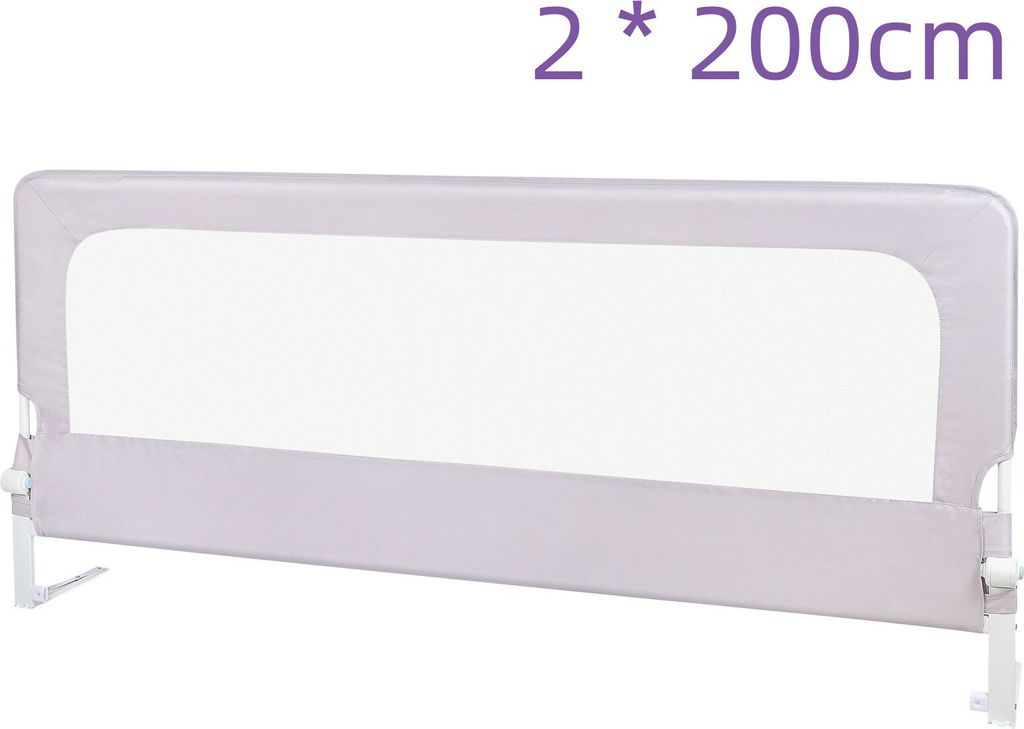 2× 200cm Bettgitter Bettschutzgitter für Kleinkinder Babys und Kinder Höhenverstellbar 70cm hoch Grau