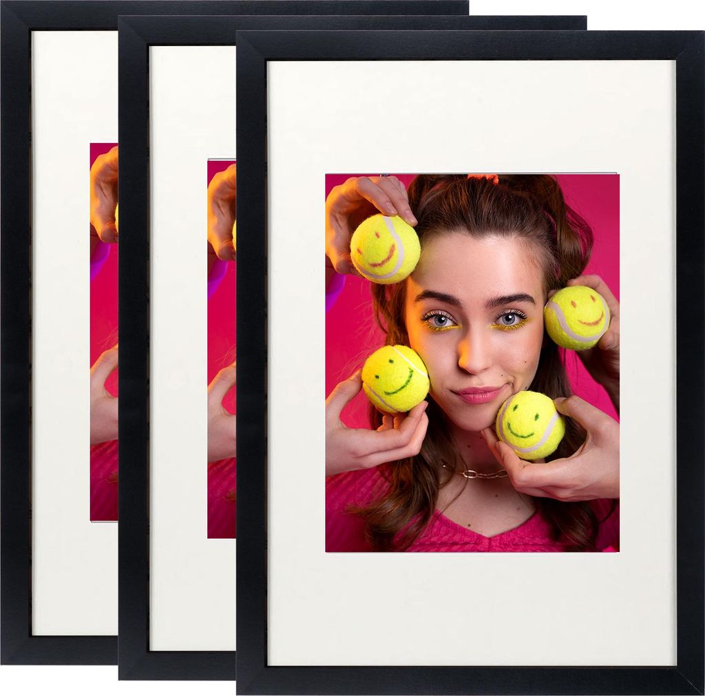 3x Bilderrahmen 40x60 Schwarz, Rahmen 60x40 Puzzle, Holz MDF Rahmen mit Bruchsicherem Acrylglas & Aufhängezubehör, für Poster Collage Fotos Bilder