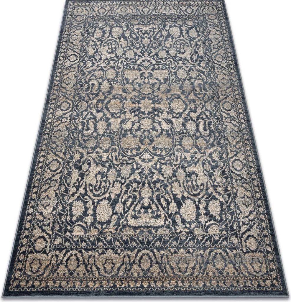 Tapis Laine Nain Anti-Poussière Vintage 80x150 cm Beige Bleu Foncé