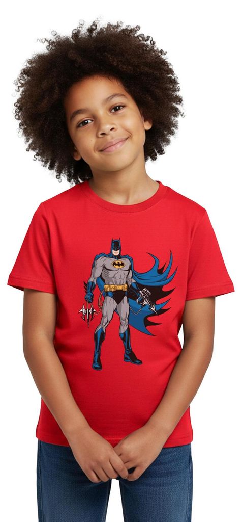 Spreadshirt DC Comics Batman Mit Gadgets Kinder T-Shirt, 98/104 (3-4 Jahre), Rot