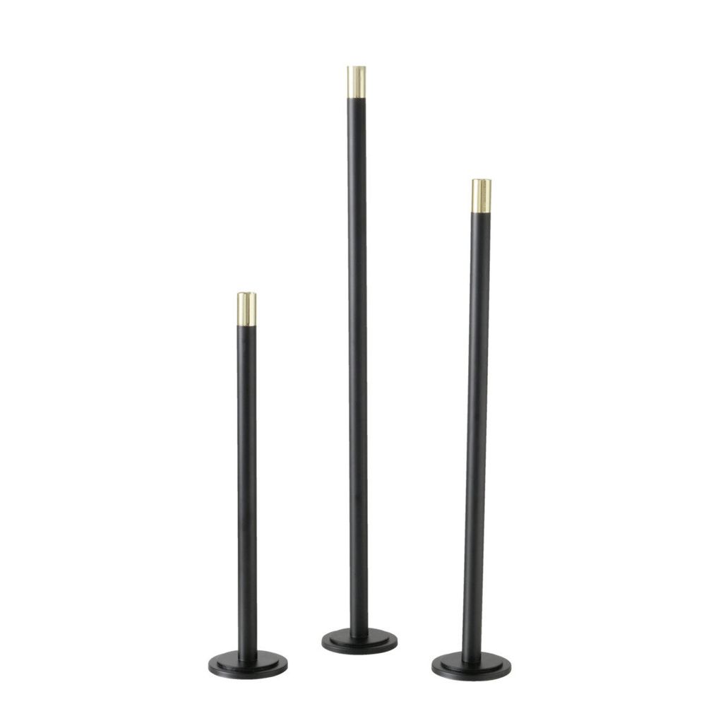 Boltze Kerzenleuchter Mats (3-tlg., schwarz/gold, Eisen, Immagine del prodotto 