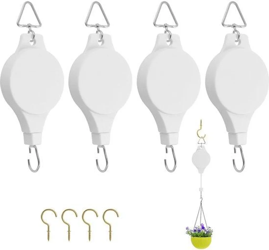 Poulie pour plantes suspendues lot de 4 supports rétractables blancs