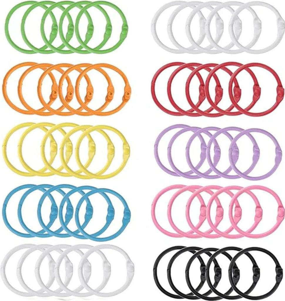 Buchringe 50 Stück Buchbinderinge Metall Bunt Loseblatt Verbinder Binder Ringe,30mm Schlüsselringe Ring Binder für Scrapbook Fotoalbum Büro, Sc...