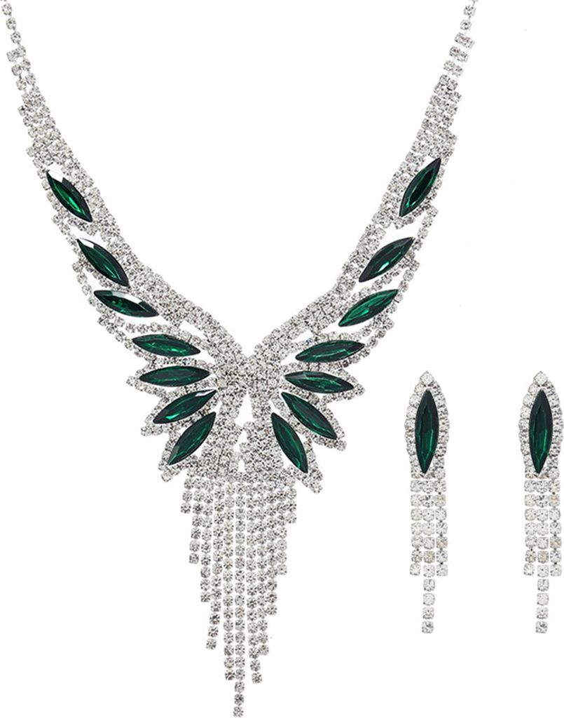 2 Teile/satz Frauen Elegante Halskette Ohrringe Einstellbar Glänzende Strass Zirkonia Halsband Halskette Quaste Drop Ohrringe Set