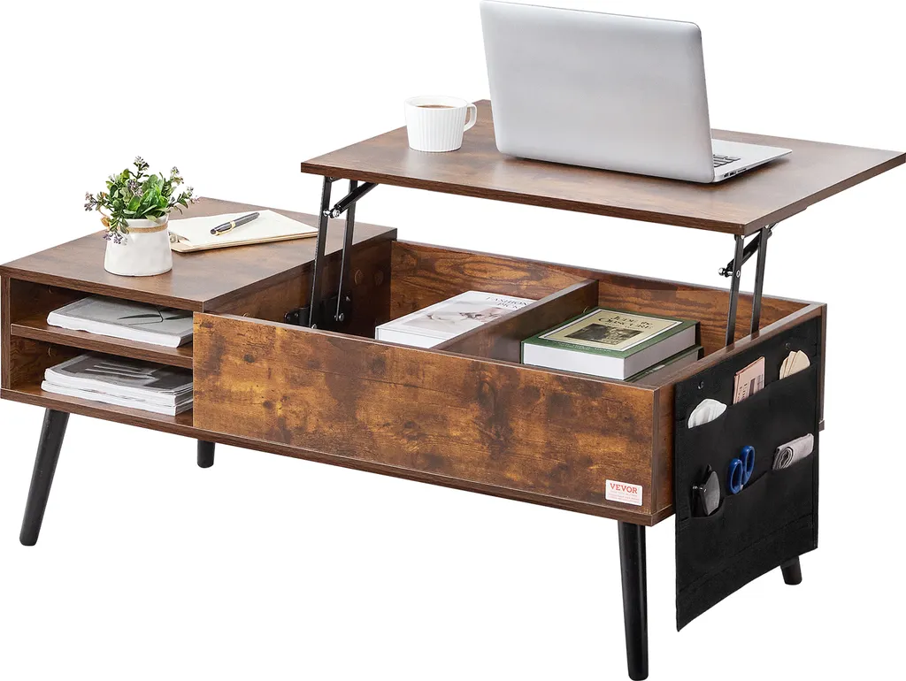 Tavolino Da Caffè Con Piano Sollevabile Design Rustico 100 X 50 X 35 Cm Legno Di Pino Massello Dec036926 88717004