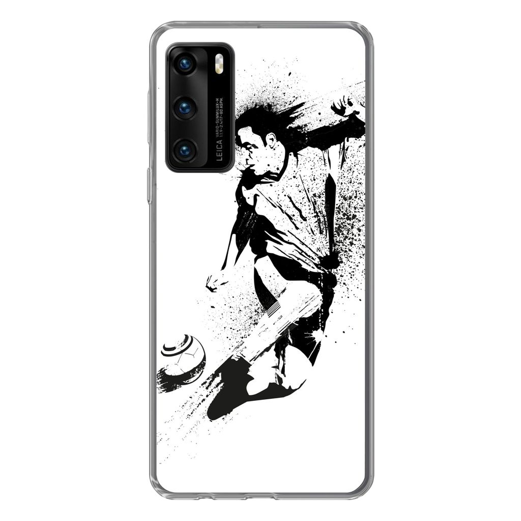 MuchoWow Handyhülle Schutzhülle Hülle für Huawei P40 Eine Illustration einer Person, die einen Fußball in Richtung Tor schießt - Jungen - J...