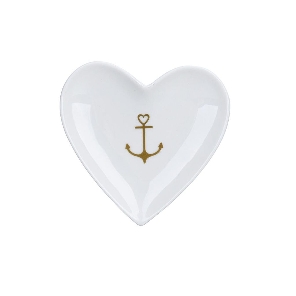 Krasilnikoff - Heart Tray / Herz Teller - Anchor / Anker, gold 10,2 6x 8,6cm