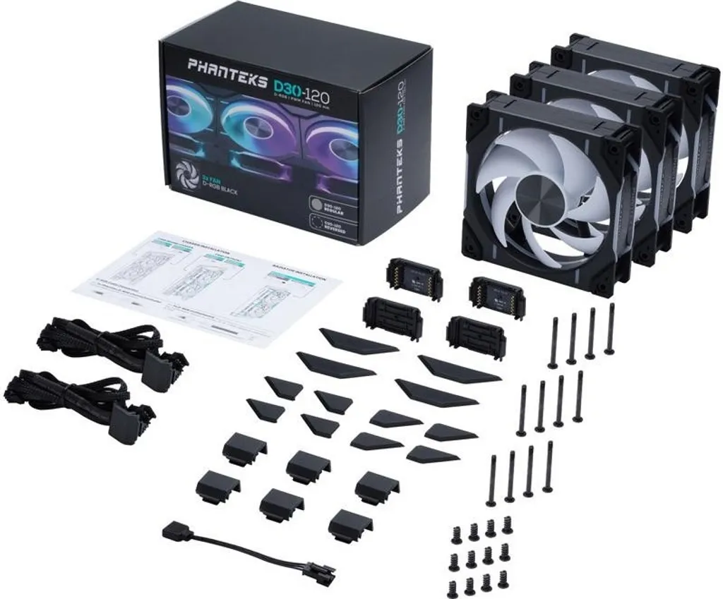 Phanteks D30 PWM Ventilateur D-RGB 120mm Noir Pack de 3 Performance Flux