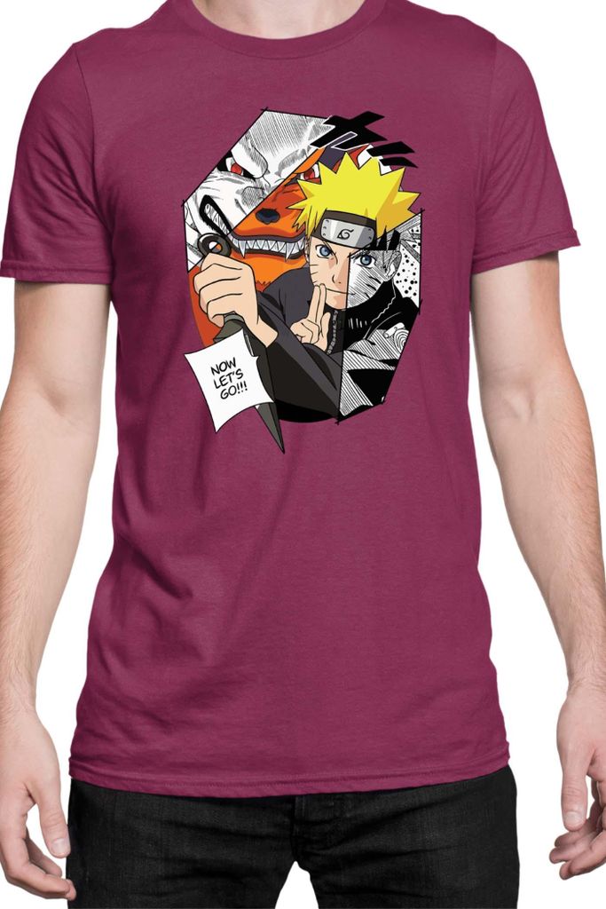 Herren T-Shirt Naruto Naruto & Kurama, Man 3XL / Burgundy