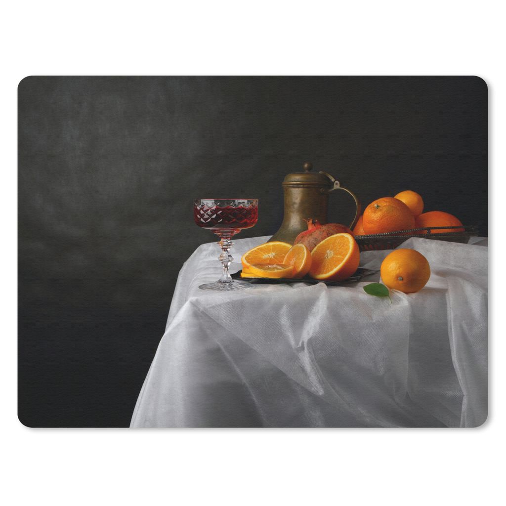 MuchoWow Mauspad Mousepad Stilleben - Mandarinen - Wein 40x30 cm - Mousepads - Maus Mat - Pad - Mausunterlage - Anti Rutsch