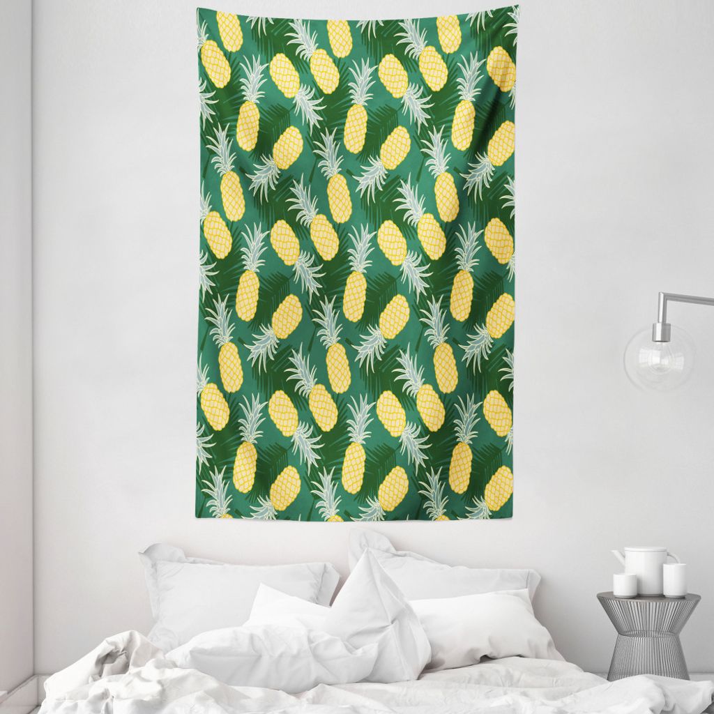 ABAKUHAUS hawaiisch Wandteppich und Tagesdecke, Palmblätter Ananas aus Weiches Mikrofaser Stoff Waschbar ohne Verblassen Digitaldruck, 140 x 230 c...
