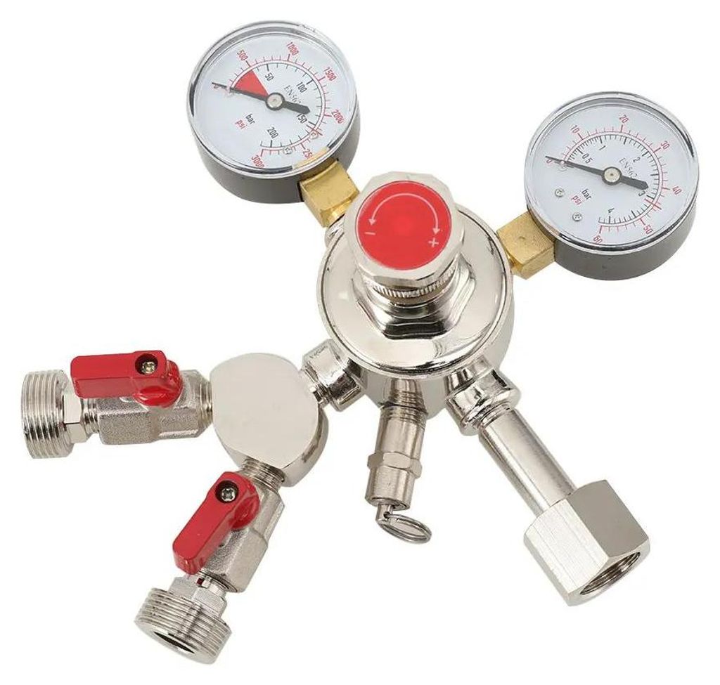 Kohlendioxid CO2 - Druckminderer/Regler - Primäre Druckreduzierung - Doppelmanometer - Für Gasflasche