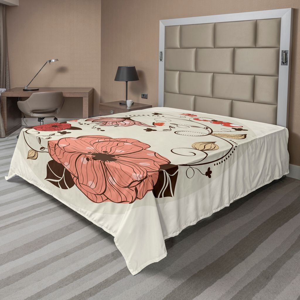 ABAKUHAUS Jahrgang Bettlaken, Nostalgische Design Schmetterlinge Blütenblätter Blüte und Curlicue Aehrenstiele, weiches bequemes oberes Bettlake...