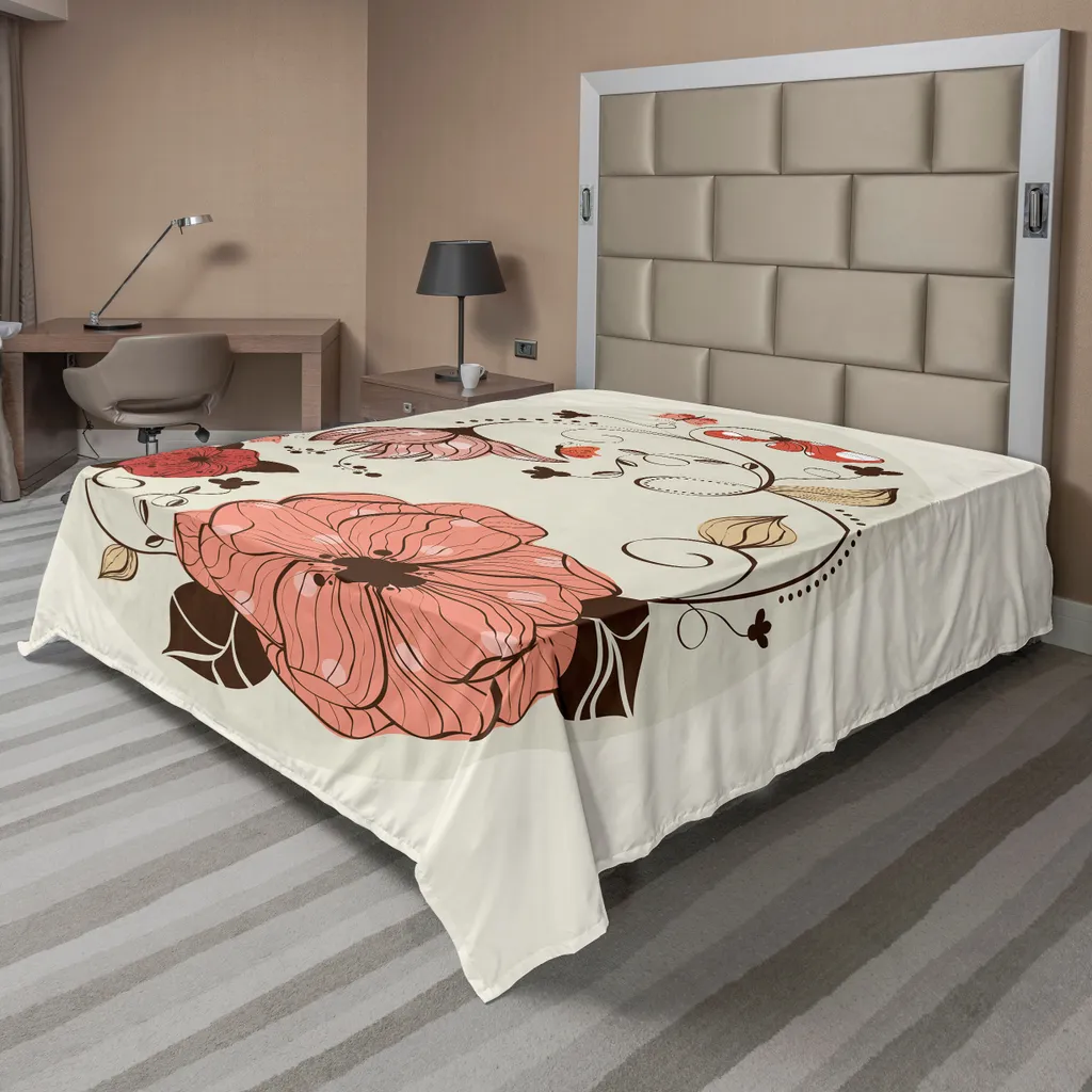 Drap plat ABAKUHAUS Vintage motif Papillons et Fleurs 260 x 228 cm