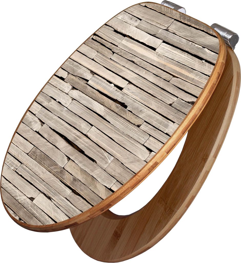 banjado Design WC Sitz Bambus Absenkautomatik -Steinplatten - Toilettendeckel mit Absenkautomatik Holz/hochwertiger Bambus Klodeckel/WC-Sitz für a...