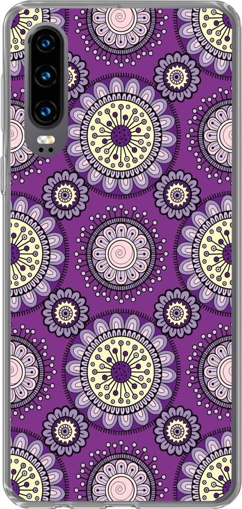 MuchoWow Handyhülle Schutzhülle Hülle für Telefoonhoesje Huawei P30 Mädchen - Blumen - Lila - Muster - Mädchen - Kinder - Kinder Silikon So...