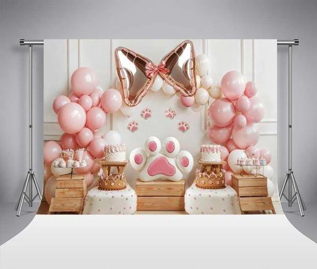 Arrière-plan Photographie Animaux et Gâteau Anniversaire - Tissu 150x100cm