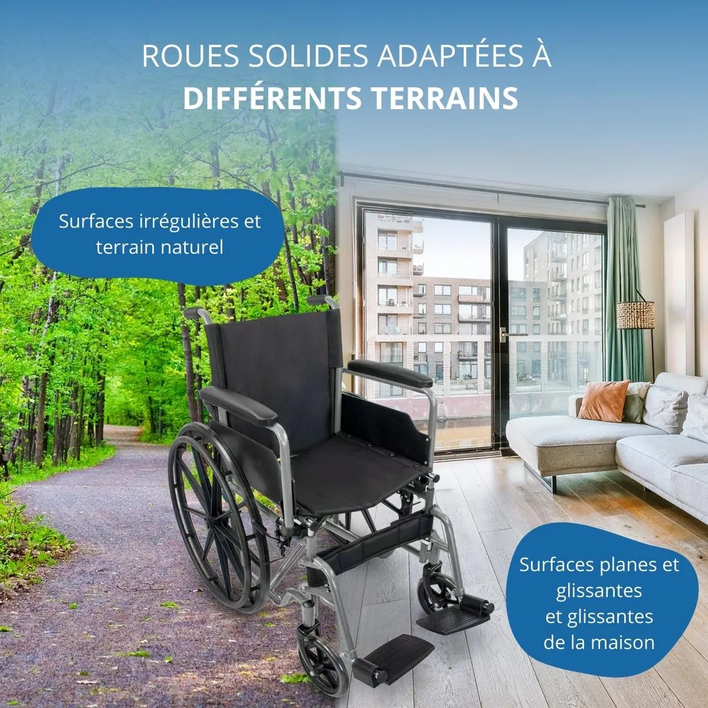 Fauteuil Roulant Pliable Gain de Place, Assise 46cm Stable et Sûr - 6