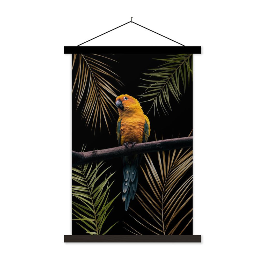 MuchoWow Textilposter Farn - Papagei - Pflanzen 120x180 cm mit schwarzem Rahmen - Fotos
