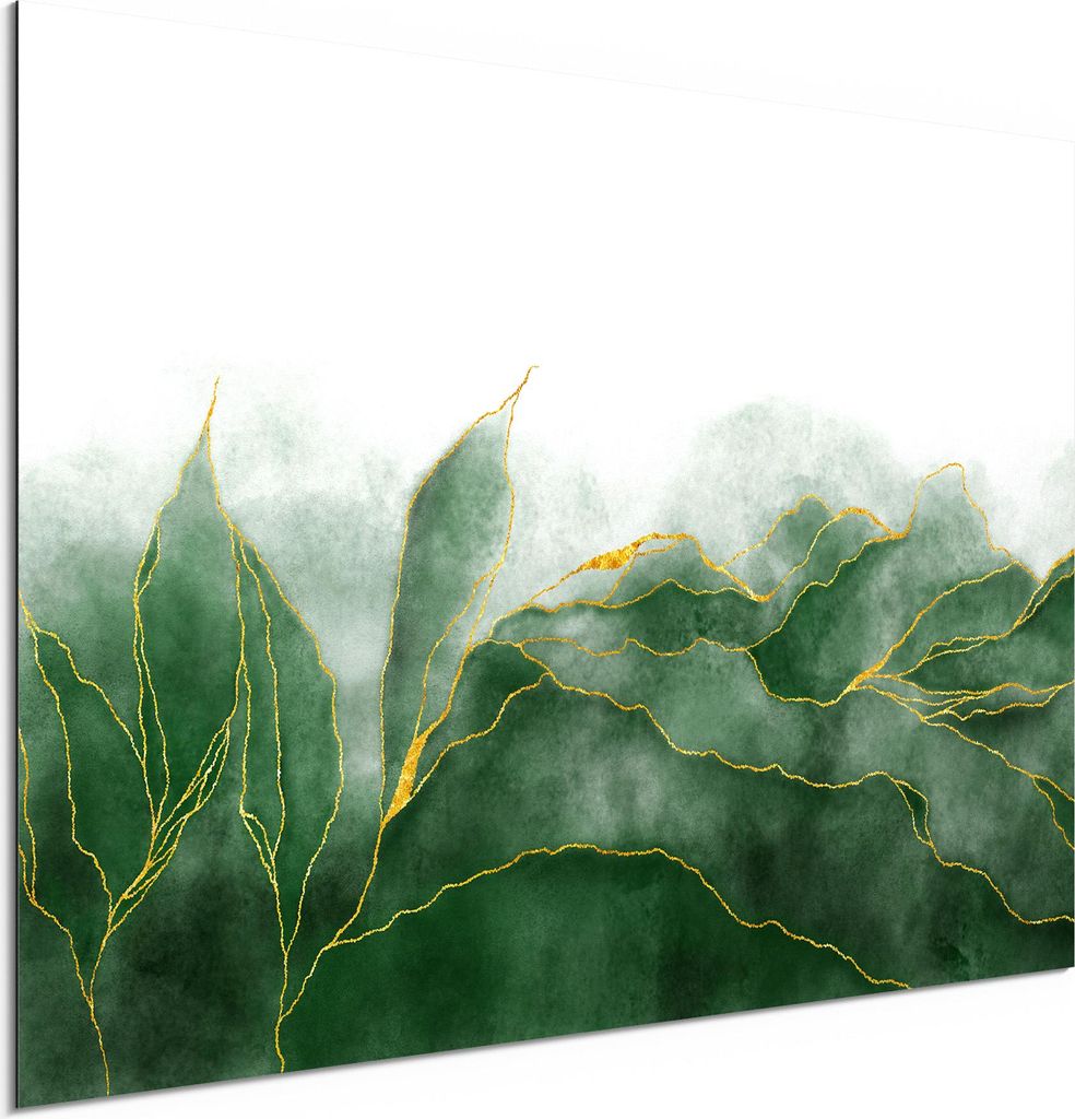 DEQORI Alu-Dibond Bild Weiß 60x40 cm 'Grüner Wasserfarbverlauf' Wandbild Metall dünn