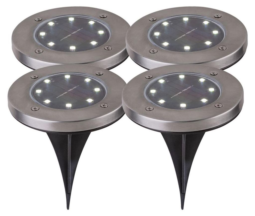 4er Set LED Solar Steckleuchten, Edelstahl, Akku, D 13 cm Produktbild 