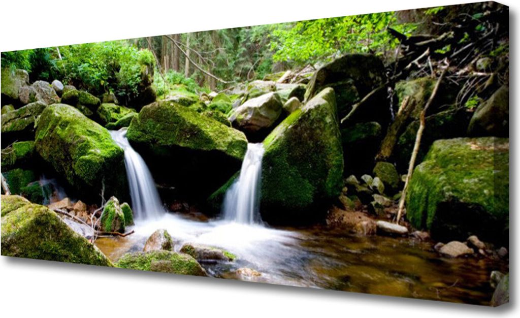 Tulup Leinwand-Bilder 125x50 Wandbild Canvas Kunstdruck Wasserfall Felsen Natur