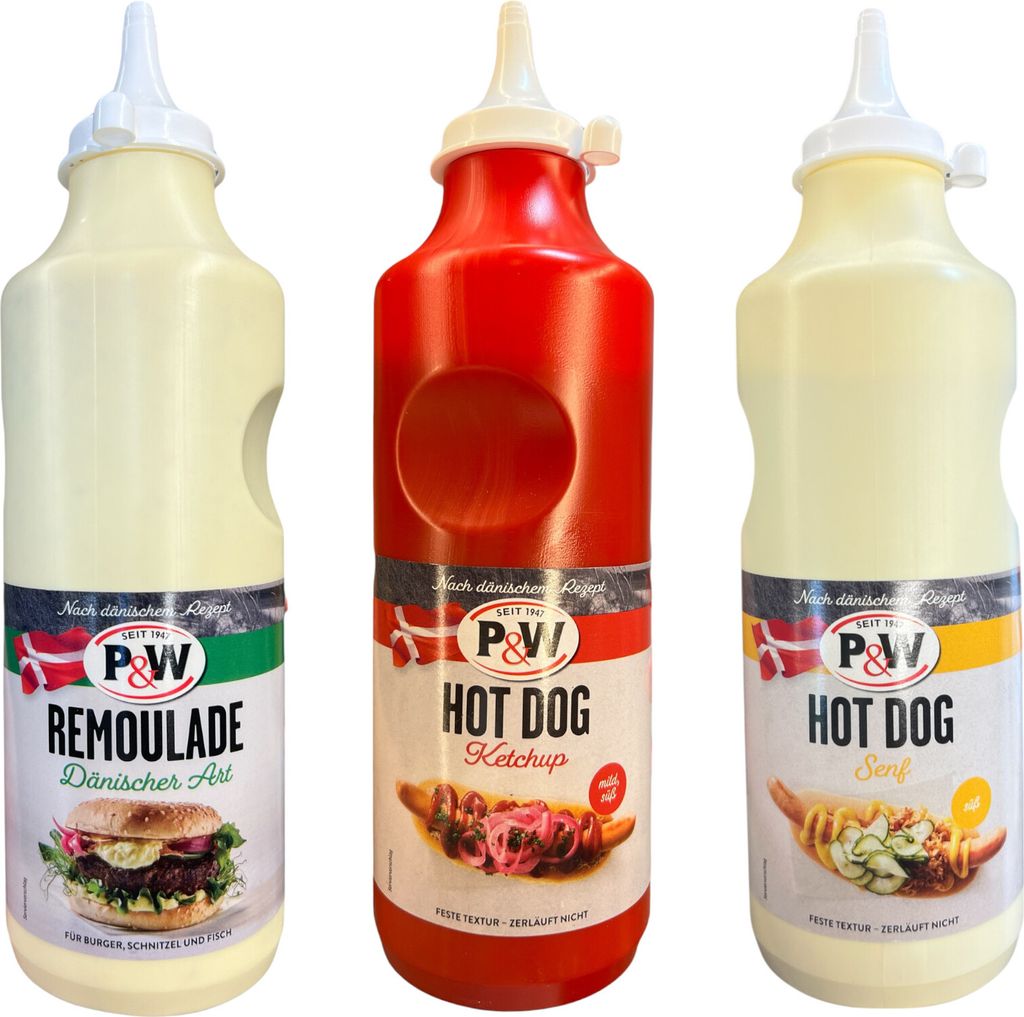 P&W Dänisches Hot Dog Saucen Trio Remoulade Ketchup Senf 3 Produktbild 