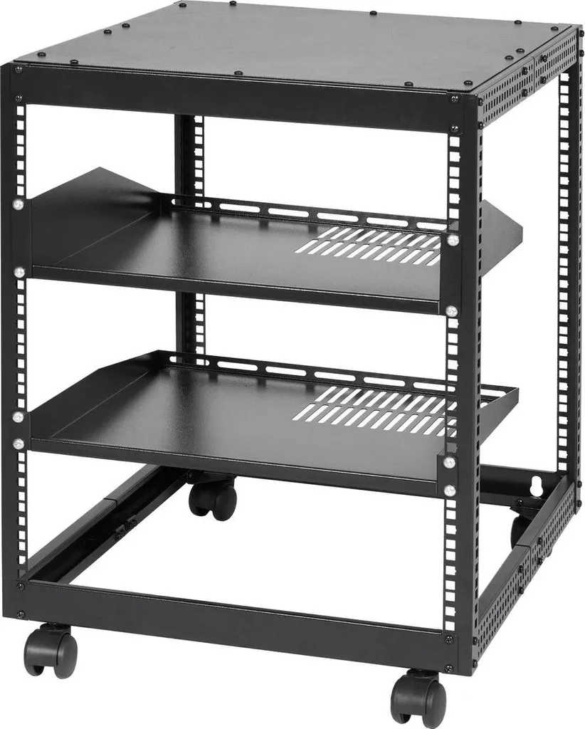 Rack Serveur Ouvert 12U Réglable 15-40 Pouces à 4 Montants avec Roulettes