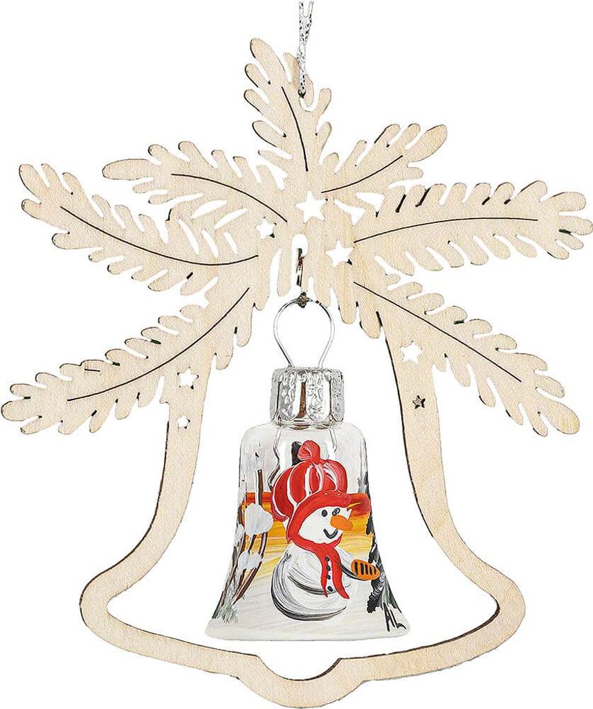 Christbaumschmuck Glasglocke - Mützenschneemann (3er-Set - 8,5cm) von Tietze Erzgebirgsdesign