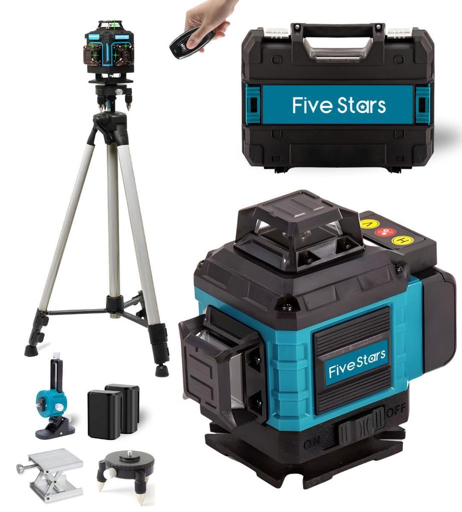 Five Stars Kreuzlinienlaser mit Stativ – 4 bis 16 Linien – 4D Professioneller Linienlaser – Selbstnivellierend – 360 Grünes – Laser-Wa...