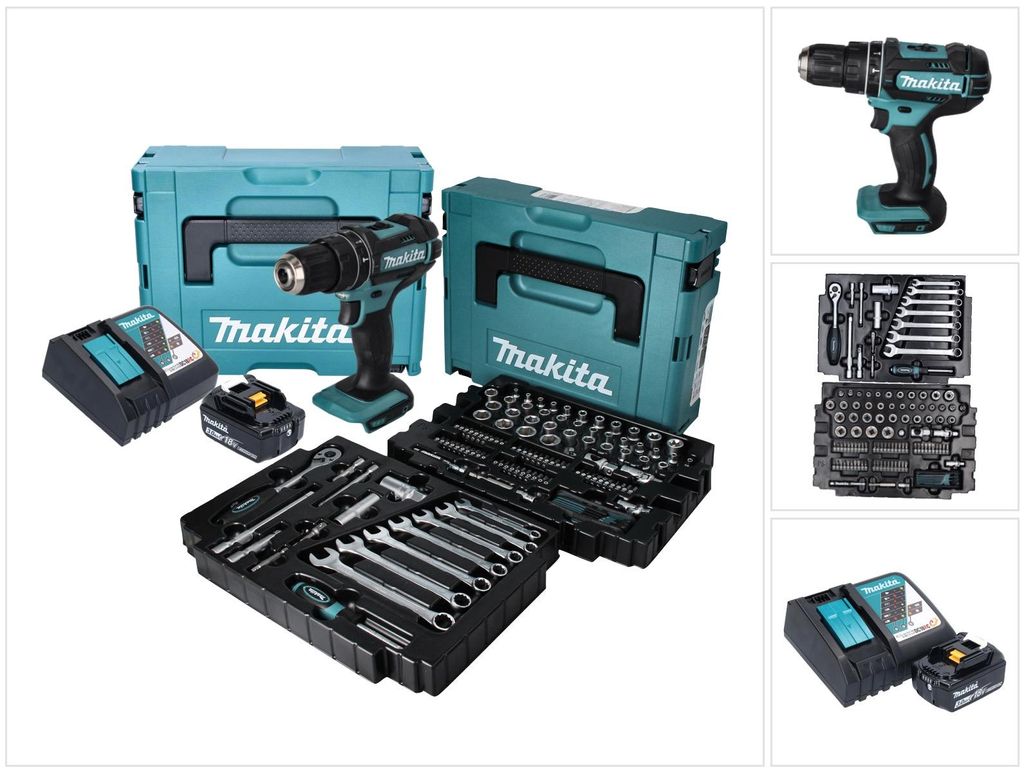 Akumulátorová příklepová vrtačka Makita DHP 482 RF1J 18 V + Obrázek produktu 