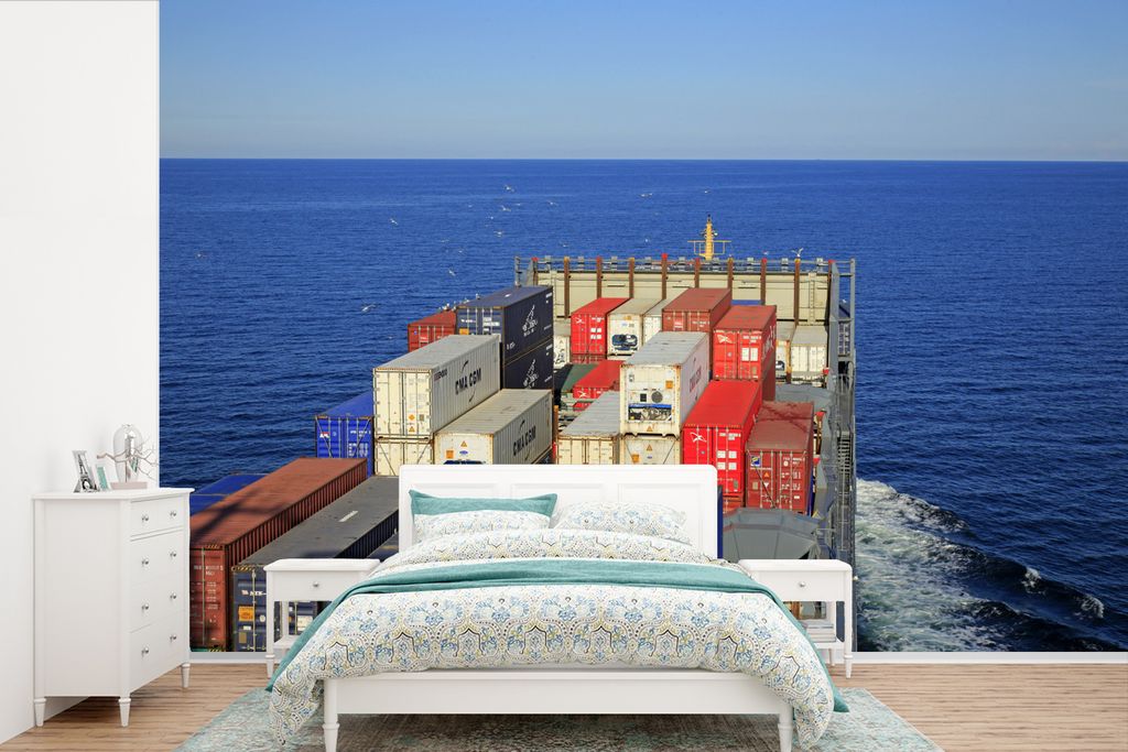 MuchoWow Fototapete für Wohnzimmer oder Schlafzimmer Wandtapete Vinyl Motivtapete Ostsee - Containerschiff - Boot - 420x280 cm - Zimmer für Kinder