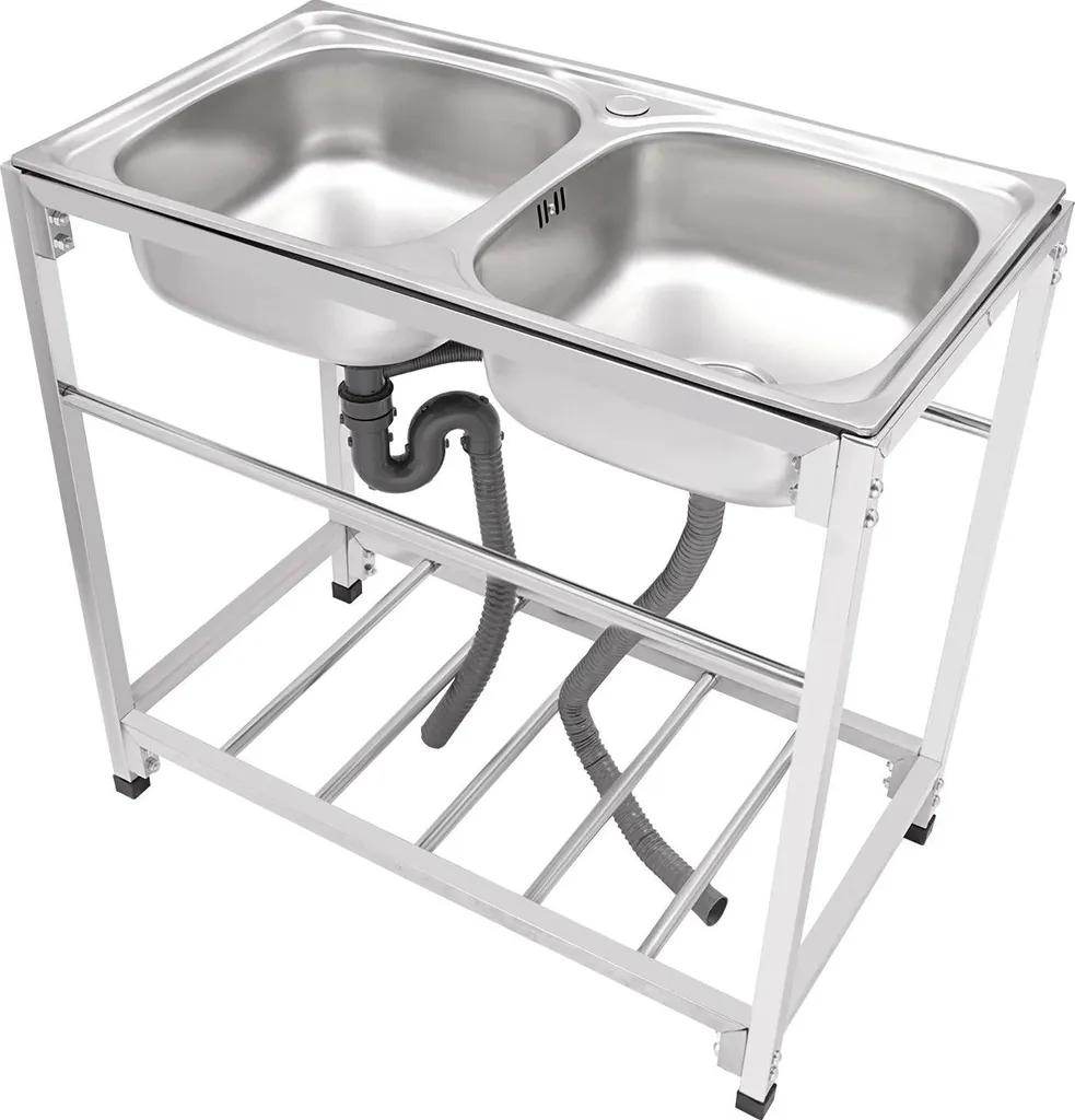 Évier double cuve inox indépendant 120x60cm pour usage professionnel