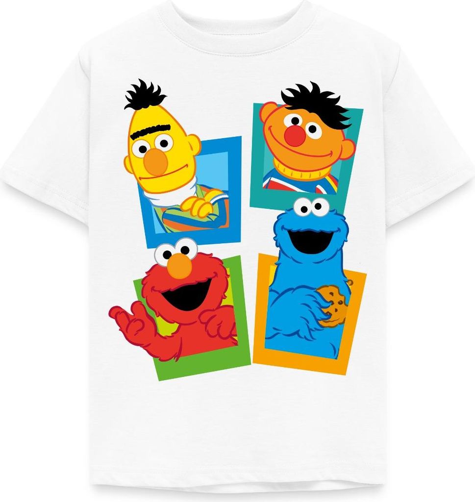 Spreadshirt Sesamstraße Kacheln Ernie und Bert Kinder T-Shirt, 110/116 (5-6 Jahre), Weiß