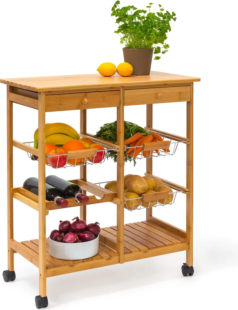 Desserte de Cuisine XXL avec Paniers et Plateau en Bois de Bambou James