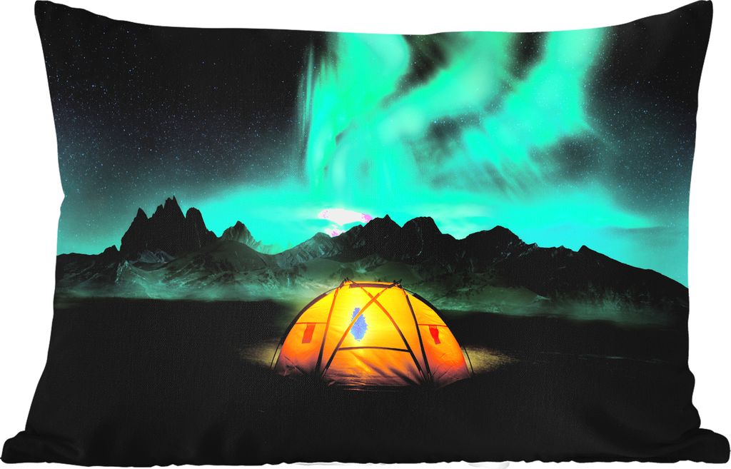 MuchoWow Outdoor Kissen - Nordlichter - Zelt - Lampe - 60x40 cm - Wetterfest - Lounge Kissen - Zierkissen - Kissen für Innenräume