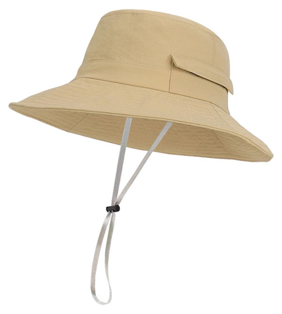 Fischerhut mit breiter Krempe, verstellbarem Kordelzug, winddicht, mit Schnalle, Bucket Hat, Outdoor-Reisehut, Wanderhut mit UV-Schutz