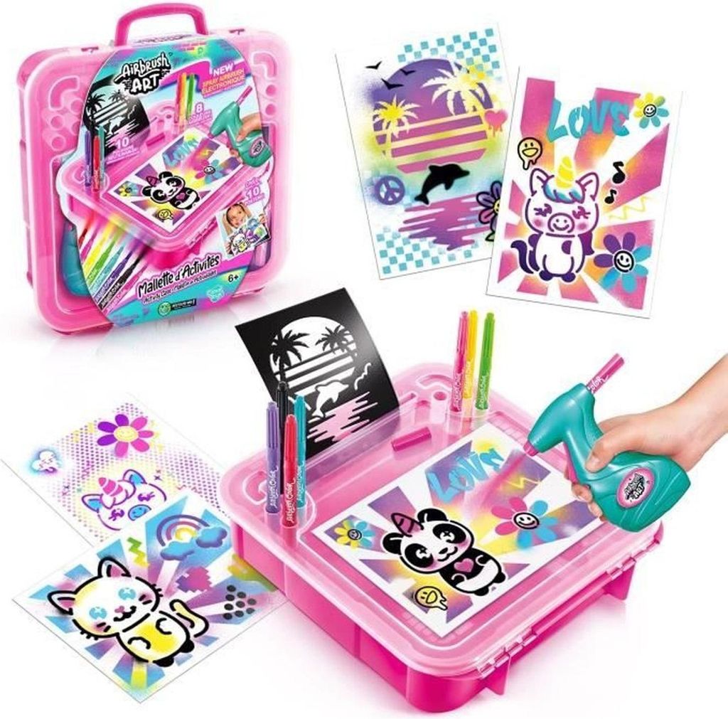 Canal Toys - Airbrush Art - Poster-Bastelset - Elektronisches Spray für Airbrush-Effekte - 10 Poster - 8 Farben und 10 Schablonen - Airbrush-Set -...