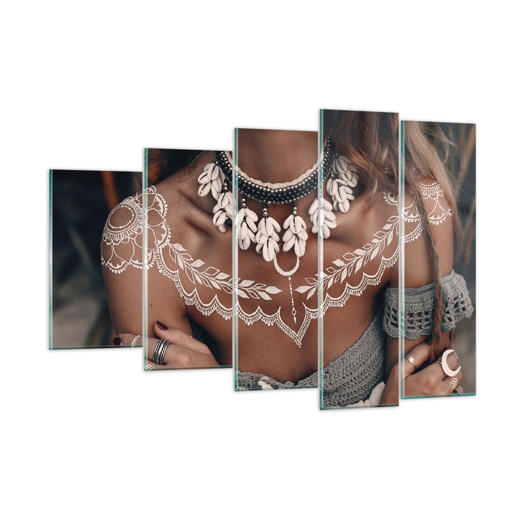 Bilder auf glas - 5 Teile - Frau ethnisch Stamm - 150x100cm - Glasbilder - Wandbilder - Bilder - zum Aufhängen bereit - Wanddekoration aus Glas - ...